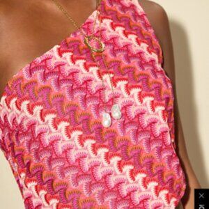 Fiala Medium Pink Multi Crochet Chevron One-shoulder Top
